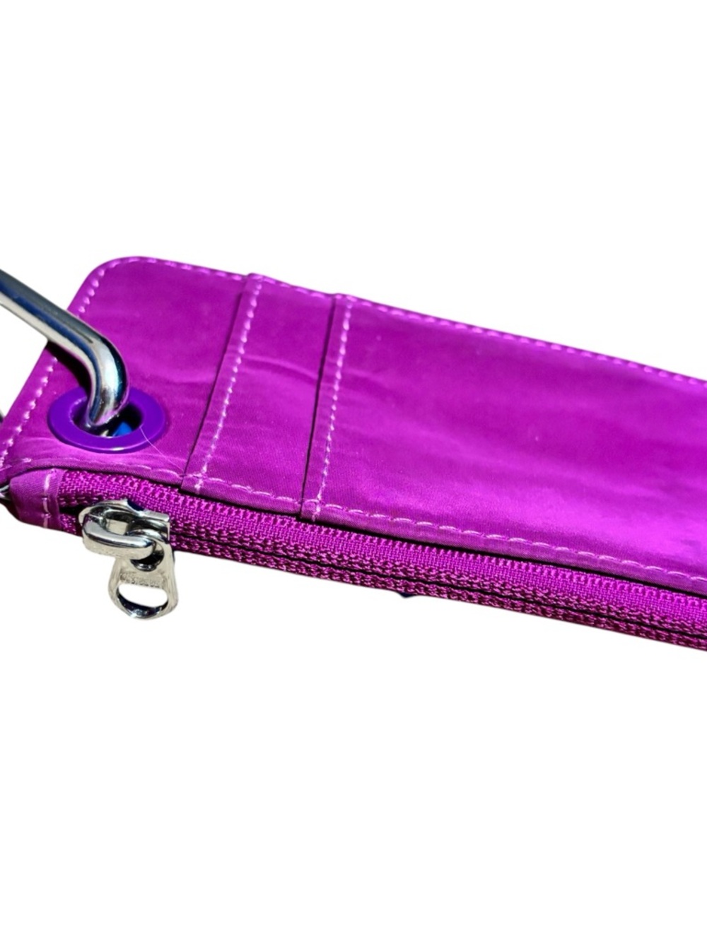 Athleta Metallic Magenta / Eggplant Card Holder Keychain Wallet